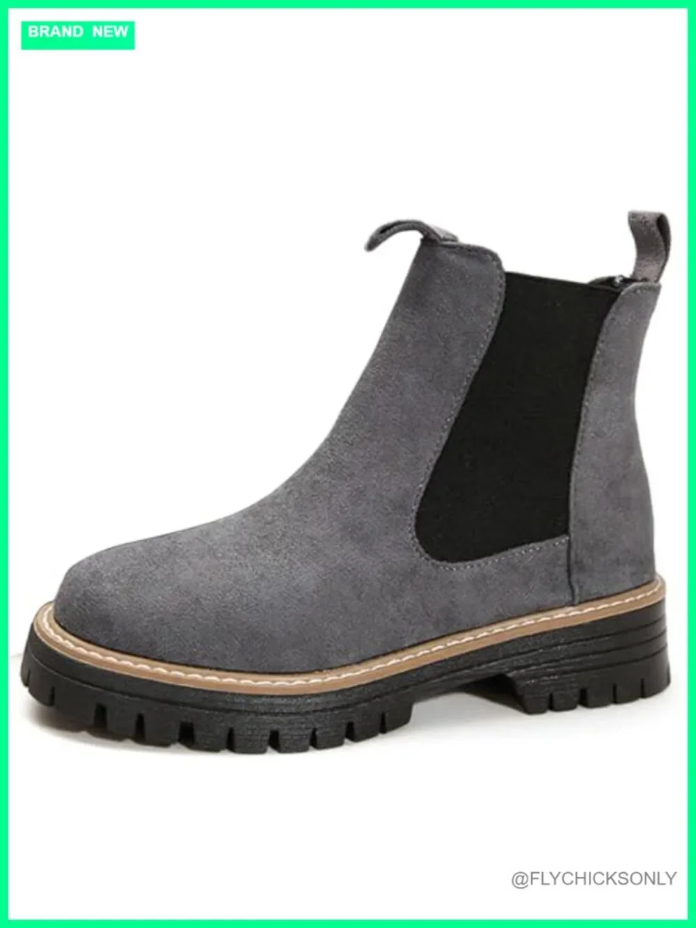 Womens Chunky Chelsea Ankle Boots Faux Suede Slip On Platform Block Heel